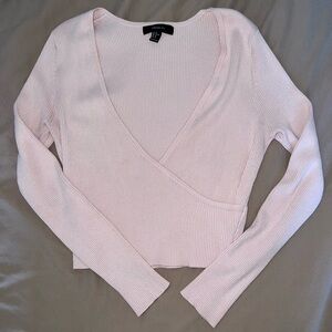 F21 Light Pink Ribbed Wrap Top